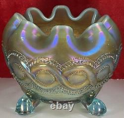 Aqua Opal Northwood Carnival Glass Beaded Cable Rose Bowl? Prettiest