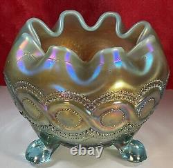 Aqua Opal Northwood Carnival Glass Beaded Cable Rose Bowl? Prettiest