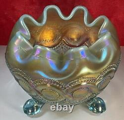 Aqua Opal Northwood Carnival Glass Beaded Cable Rose Bowl? Prettiest