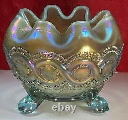 Aqua Opal Northwood Carnival Glass Beaded Cable Rose Bowl? Prettiest