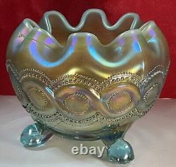 Aqua Opal Northwood Carnival Glass Beaded Cable Rose Bowl? Prettiest