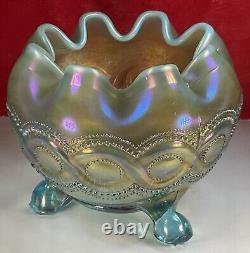 Aqua Opal Northwood Carnival Glass Beaded Cable Rose Bowl? Prettiest