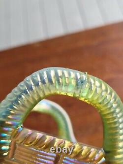 Aqua Opalescent Northwood Carnival Glass Bushel Basket Great Color