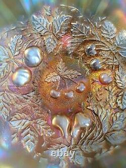 Aqua Opalescent Northwood Carnival Glass Stippled Three Fruits Bowl