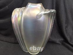 Art Glass Art Deco Nouveau Wave Sided Iridescent Vase 6 1/2 H