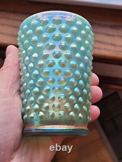 Awesome Aqua Opalescent Hobnail Terry Crider Art Glass Carnival Glass Tumbler
