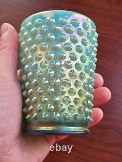 Awesome Aqua Opalescent Hobnail Terry Crider Art Glass Carnival Glass Tumbler