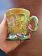 Awesome Aqua Opalescent Northwood Carnival Glass Dandelion Pattern Mug