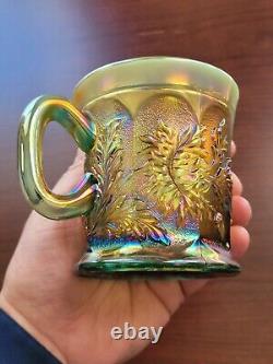 Awesome Aqua Opalescent Northwood Carnival Glass Dandelion Pattern Mug