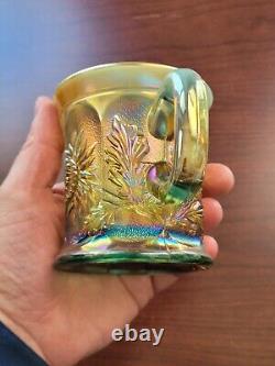 Awesome Aqua Opalescent Northwood Carnival Glass Dandelion Pattern Mug