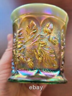 Awesome Aqua Opalescent Northwood Carnival Glass Dandelion Pattern Mug