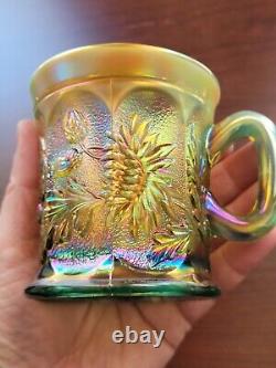 Awesome Aqua Opalescent Northwood Carnival Glass Dandelion Pattern Mug