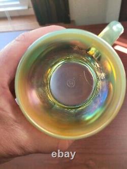 Awesome Aqua Opalescent Northwood Carnival Glass Dandelion Pattern Mug