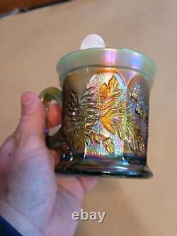 Awesome Aqua Opalescent Northwood Carnival Glass Dandelion Pattern Mug