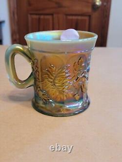 Awesome Aqua Opalescent Northwood Carnival Glass Dandelion Pattern Mug