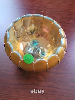 Awesome Northwood Aqua Opalescent Carnival Glass Leaf & Beads Rose Bowl