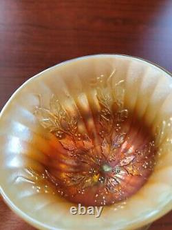 Awesome Vaseline Opalescent Fenton Carnival Glass Holly Round Shapped Compote