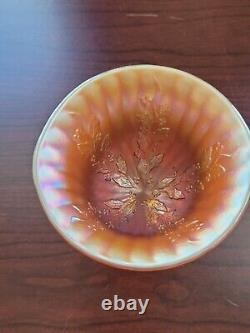 Awesome Vaseline Opalescent Fenton Carnival Glass Holly Round Shapped Compote