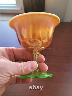 Awesome Vaseline Opalescent Fenton Carnival Glass Holly Round Shapped Compote