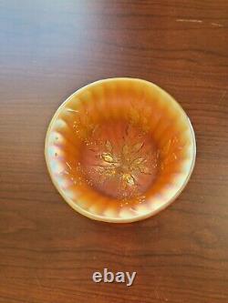 Awesome Vaseline Opalescent Fenton Carnival Glass Holly Round Shapped Compote