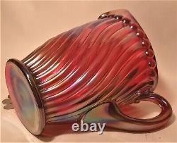 BALL & SWIRL vtg westmoreland red art glass pitcher vase iridescent carnival