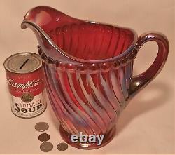 BALL & SWIRL vtg westmoreland red art glass pitcher vase iridescent carnival
