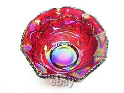 BEAUTIFUL Vintage LE Smith Carnival Ruby Red Blue Iridescent Bowl, Scalloped Rim