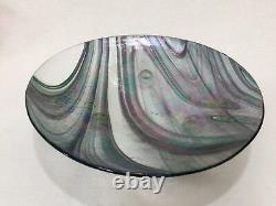 Beautiful Art Glass Iridescent 3 Footed Bowl, 10 3/8 Diameter x 2 3/8 High