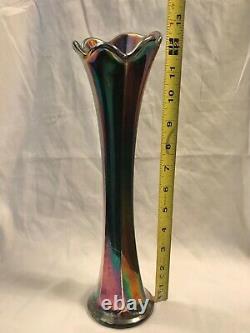 Beautiful Curved Hexagonal Carnival Glass Vase withRuffle Rim