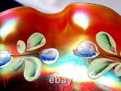 Beautiful Marigold Iridescent Enamel Carnival Glass Opaline 3 Footed Bowl