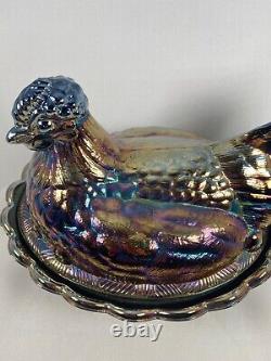 Beautiful Vintage Fenton Iridescent Carnival Glass Nesting Hen 6.25 Tall