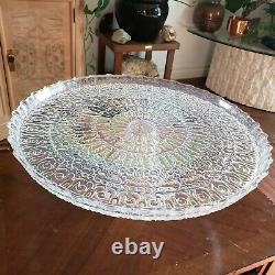 Big Huge 15 D Clear Opalescent Carnival Glass Cake Torte Plate Pedestal Platter