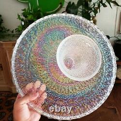 Big Huge 15 D Clear Opalescent Carnival Glass Cake Torte Plate Pedestal Platter