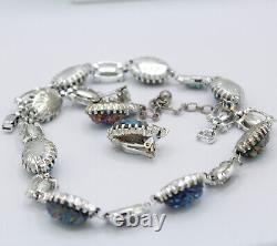 Blue Iridescent Carnival Glass Geode Rhinestone Necklace Bracelet Earrings Set