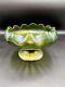 Bohemian Kralik Iridescent Green Glass Mounted Compote Bowl Quad-Plated Silver