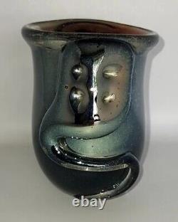 Brejcha Art Glass Black Amethyst Opalescent Cased Iridescent Vase Sign Carnival