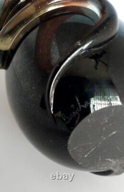 Brejcha Art Glass Black Amethyst Opalescent Cased Iridescent Vase Sign Carnival
