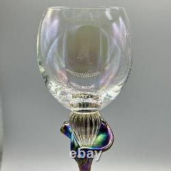 Bri'oni Art Glass Iridescent Carnival Colorful Tall 11.5 Set Of 2 Wine Glasses