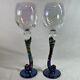 Brioni  Wine Goblets Water Glass Art Glass Carnival Iridescent 2003 Signed