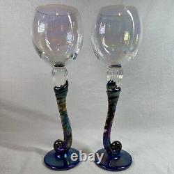 Brioni  Wine Goblets Water Glass Art Glass Carnival Iridescent 2003 Signed