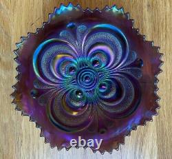 C 1910 Imperial Purple Iridescent Carnival Glass Bowl Vintage Beauty Sawtooth