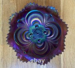 C 1910 Imperial Purple Iridescent Carnival Glass Bowl Vintage Beauty Sawtooth