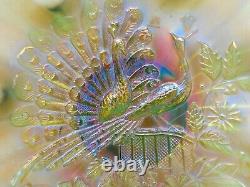 C. 1919 Emerald Green Northwood Carnival Glass Peacocks on the Fence 9 Bowl VGC