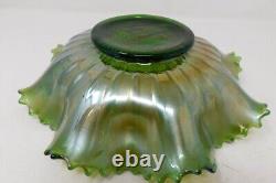 C. 1919 Emerald Green Northwood Carnival Glass Peacocks on the Fence 9 Bowl VGC