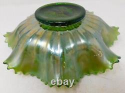 C. 1919 Emerald Green Northwood Carnival Glass Peacocks on the Fence 9 Bowl VGC