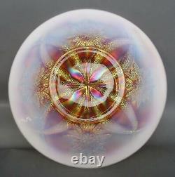 C082 Dugan FOUR FLOWERS Peach Opalescent Carnival Glass 6½ Smooth Edge Plate