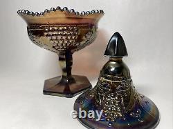 C1910 NORTHWOOD CARNIVAL GLASS Sweetmeat Candy Dish in Amethyst Iridescent 9 T