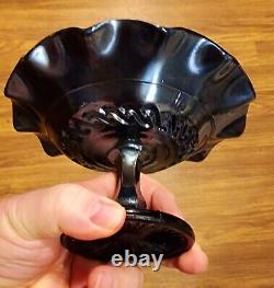 CARNIVAL GLASS BLACK AMETHYST Butterfly Bush & Bells Compote ELECTRIC IRIDESCENC