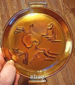 CARNIVAL GLASS PLATE EDVIN by ELME OF SWEDEN MARIGOLD AMBER IRIDESCENT EUROPEAN