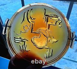 CARNIVAL GLASS PLATE EDVIN by ELME OF SWEDEN MARIGOLD AMBER IRIDESCENT EUROPEAN